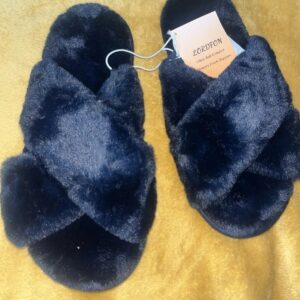 LORDFON Open Toe Cross Band Womens House Slippers Fluffy Slip On Medium 7/8 Blac