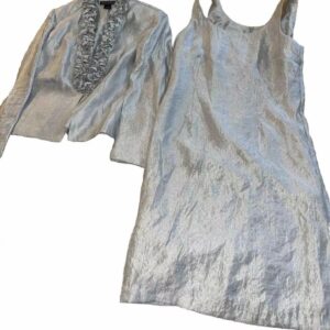 Jessica Howard Metallic Ruffle Jacket Dress Suit Size 14 Wedding Formal 2 PC Set